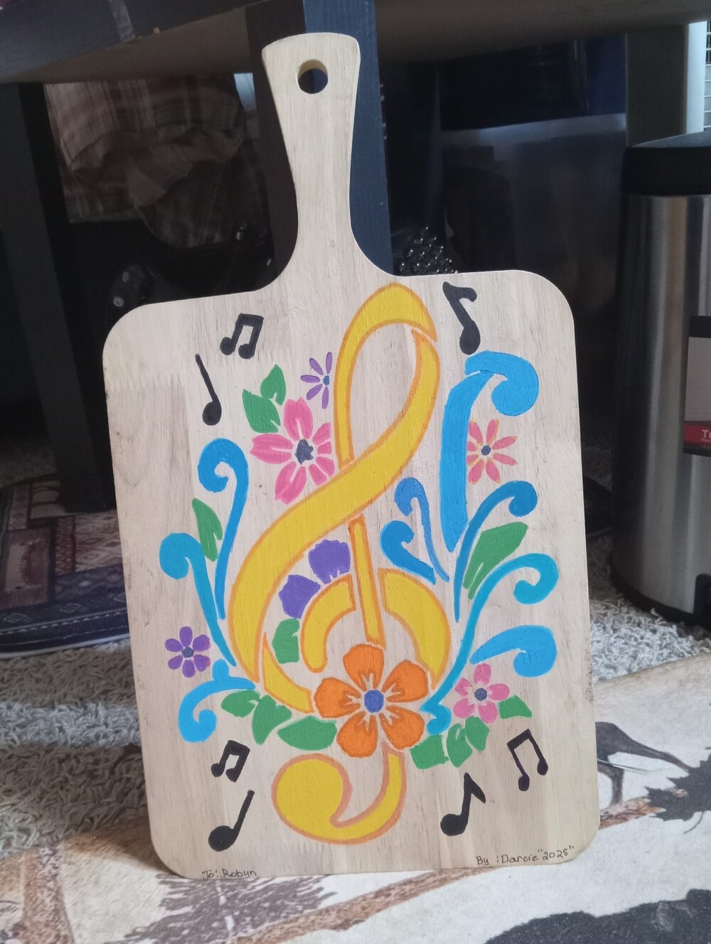 Hand-Painted Floral Music Treble Clef Paddle